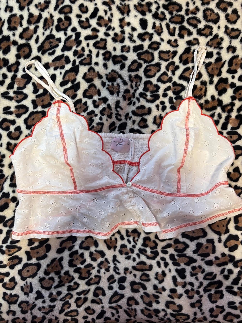 NWOT Urban Outfitters Out from Under White with Red Accents Eyelet Bralette Top